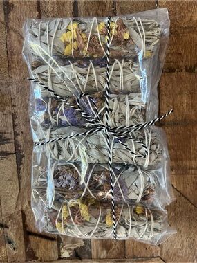 6 Natural Dried California Sage & Wildflower Bundles Smudging Sticks Magick